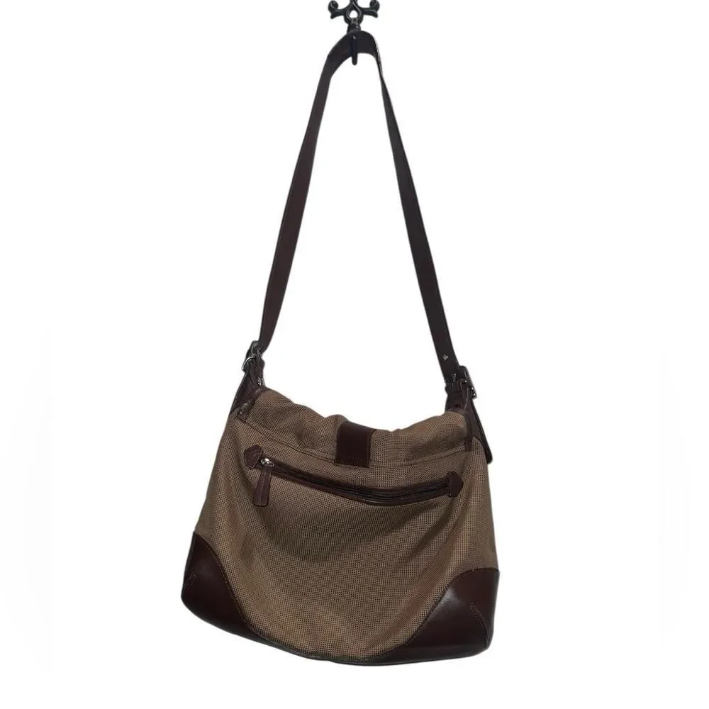 L.L. Bean Brown Canvas & Leather Hobo Shoulder Bag Adjustable Strap